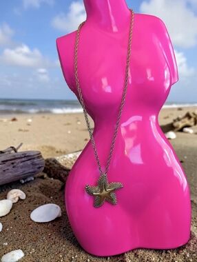 Gold-tone Starfish Pendant Necklace - Long Chain